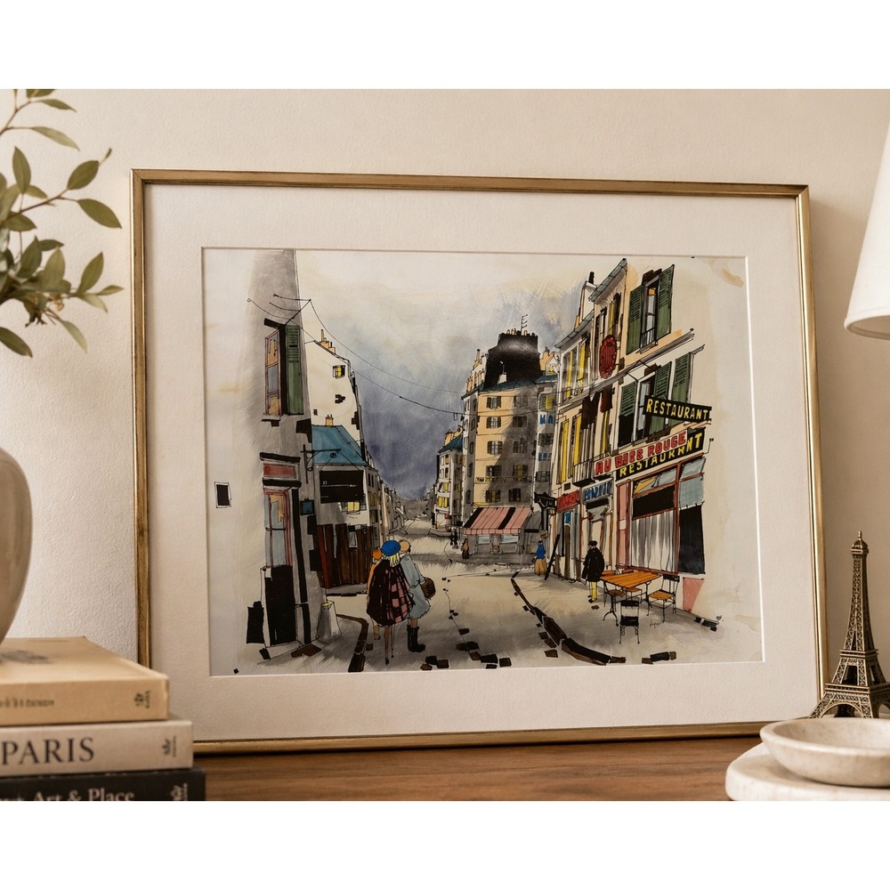 Vintage French Street Scene‎ Painting Paris Cafe Wall Art Vintage European Decor